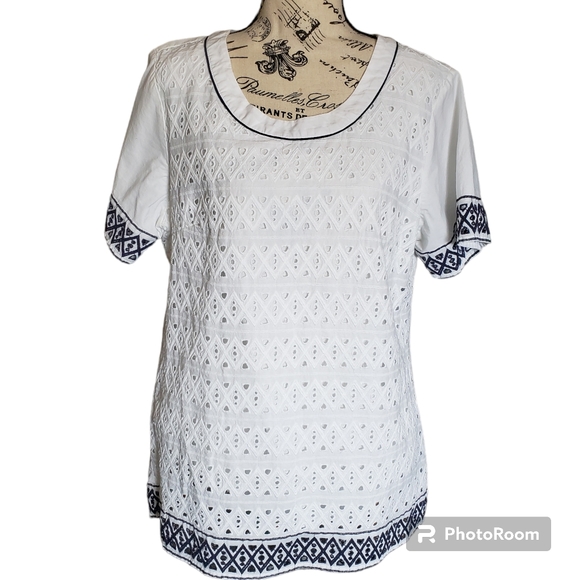 Adrianna papell womens woven office casual blouse geometic Embroidered size L - Picture 1 of 12